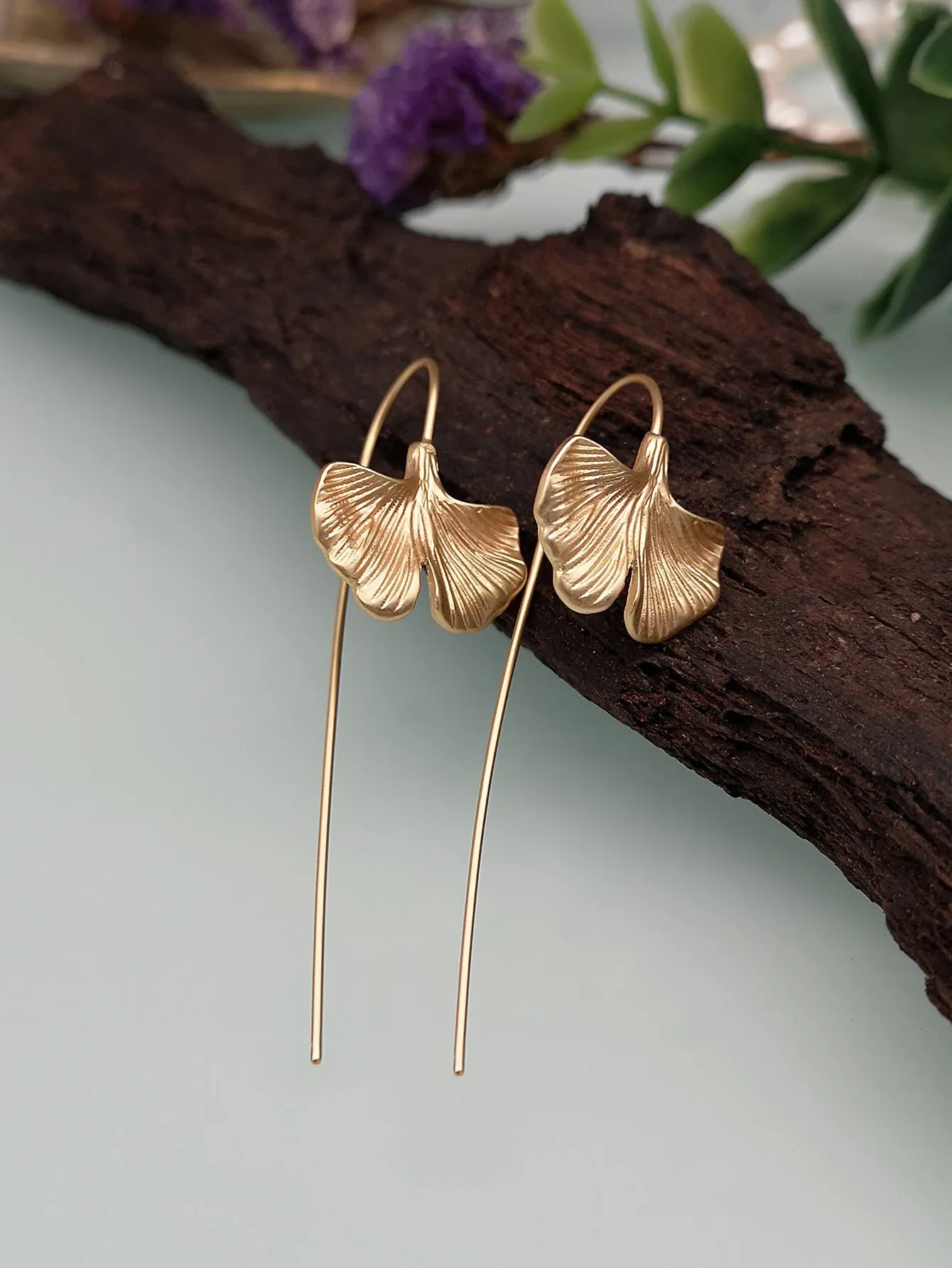 Gold Ginkgo Leaf Drop Earrings jlt11664