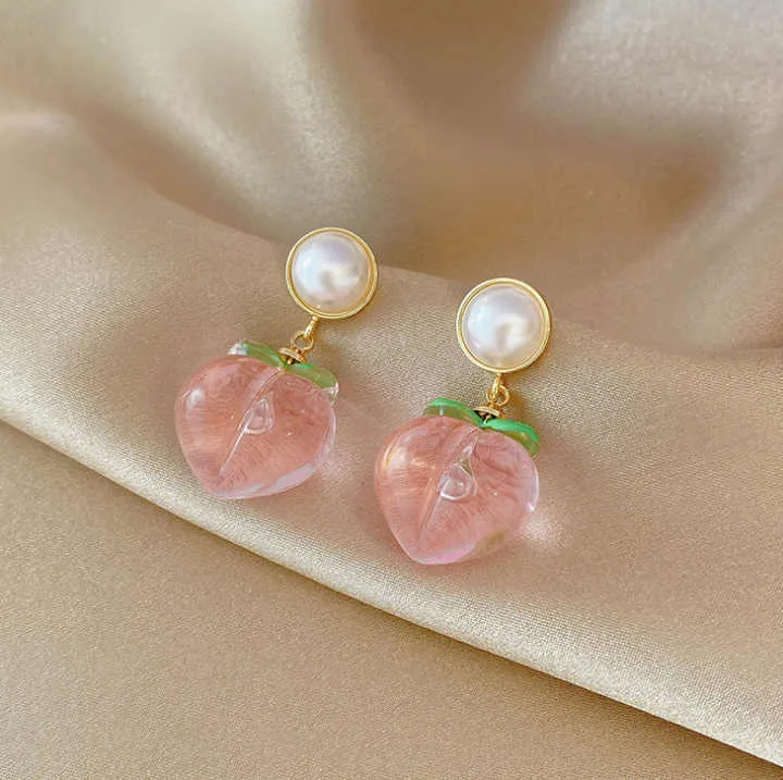 Gold Plated Peach Shaped Pearl Drop Earring