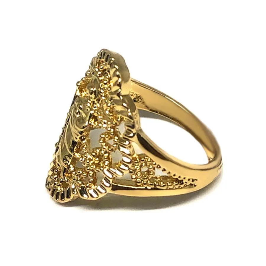 Gold Plated Yellow San Judas Ring Saint Jude Filigree Ring Anillo