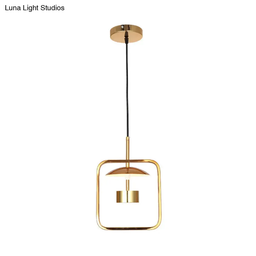 Gold Square-Frame Pendulum LED Ceiling Light with Minimalist Design and Shade/No Shade Option