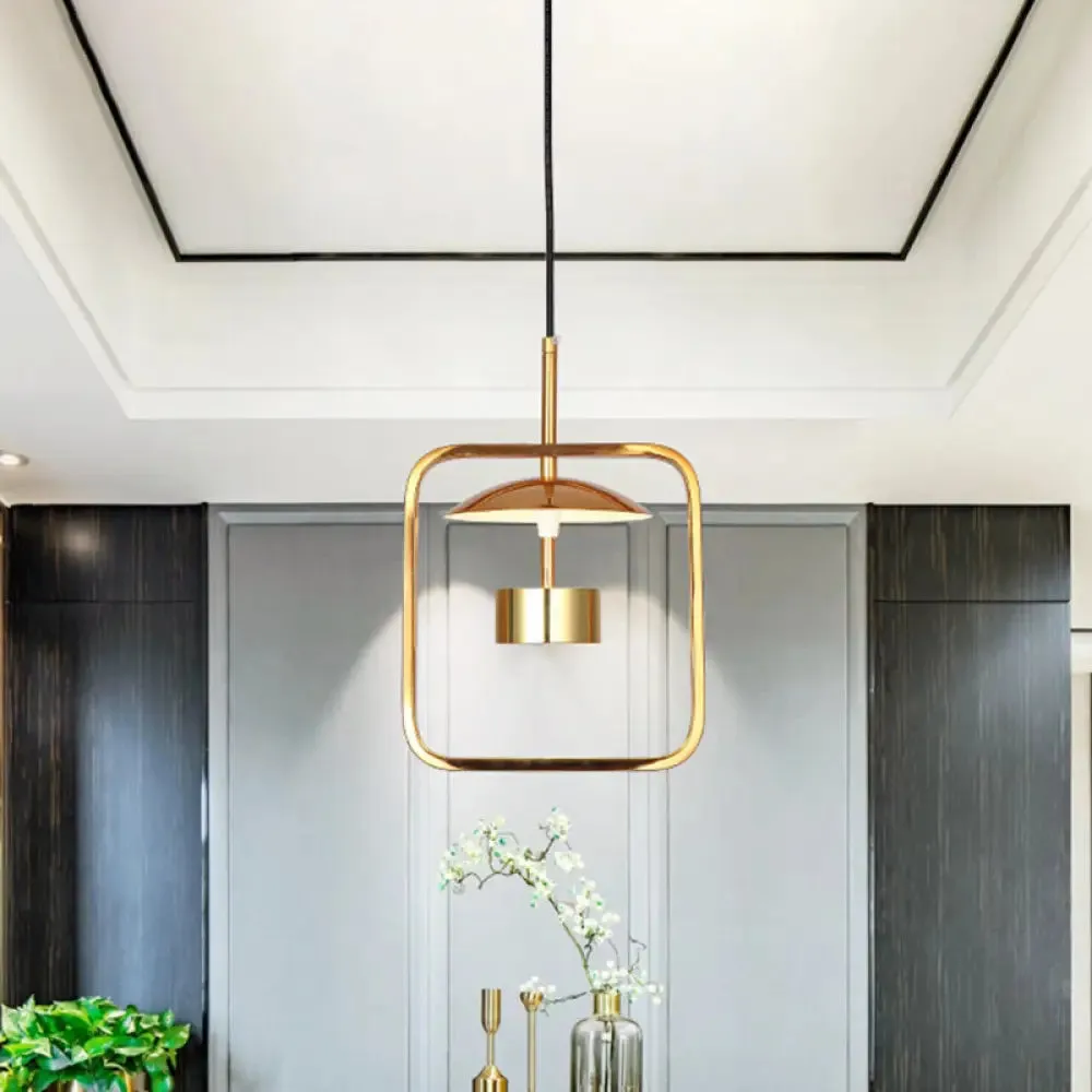 Gold Square-Frame Pendulum LED Ceiling Light with Minimalist Design and Shade/No Shade Option