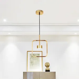 Gold Square-Frame Pendulum LED Ceiling Light with Minimalist Design and Shade/No Shade Option