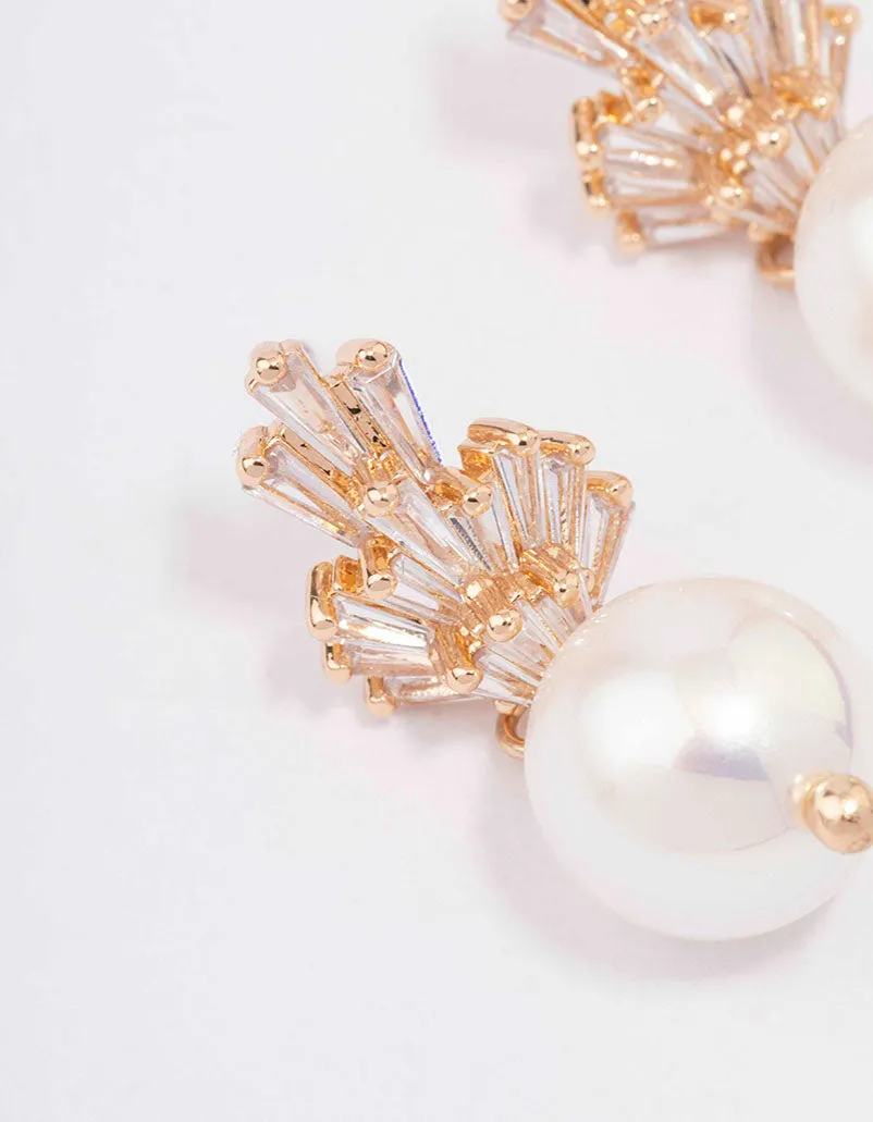 Gold Stalactite Cluster Pearl Drop Earrings