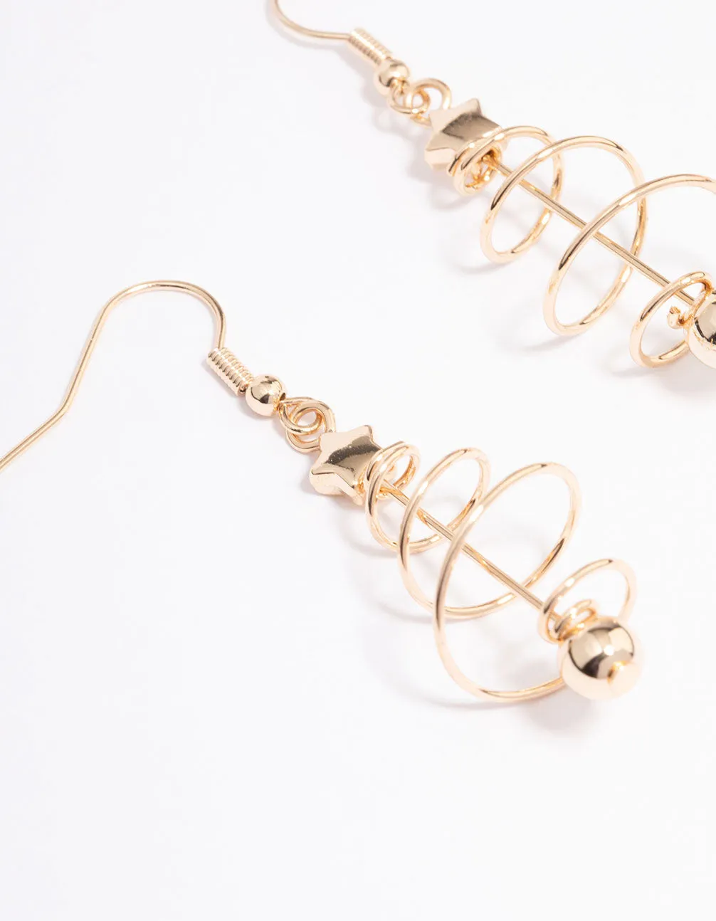 Gold Wire Spiral Tree Drop Earrings