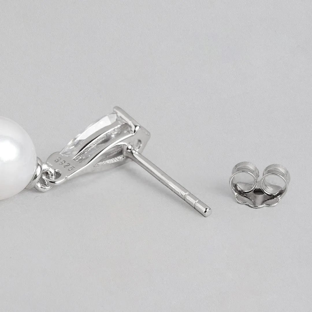 Graceful Fusion Rhodium Plated CZ & Pearl 925 Sterling Silver Earrings