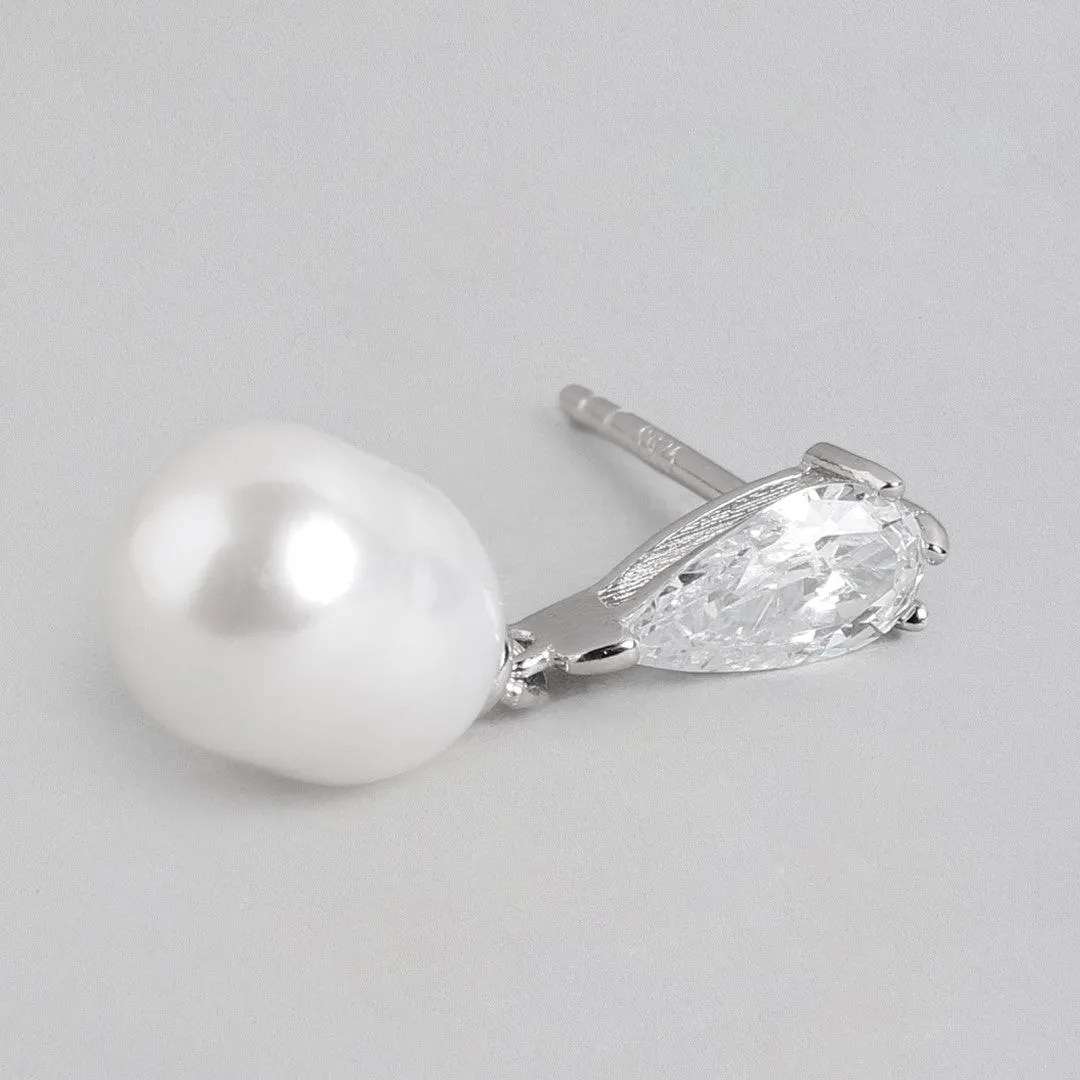 Graceful Fusion Rhodium Plated CZ & Pearl 925 Sterling Silver Earrings