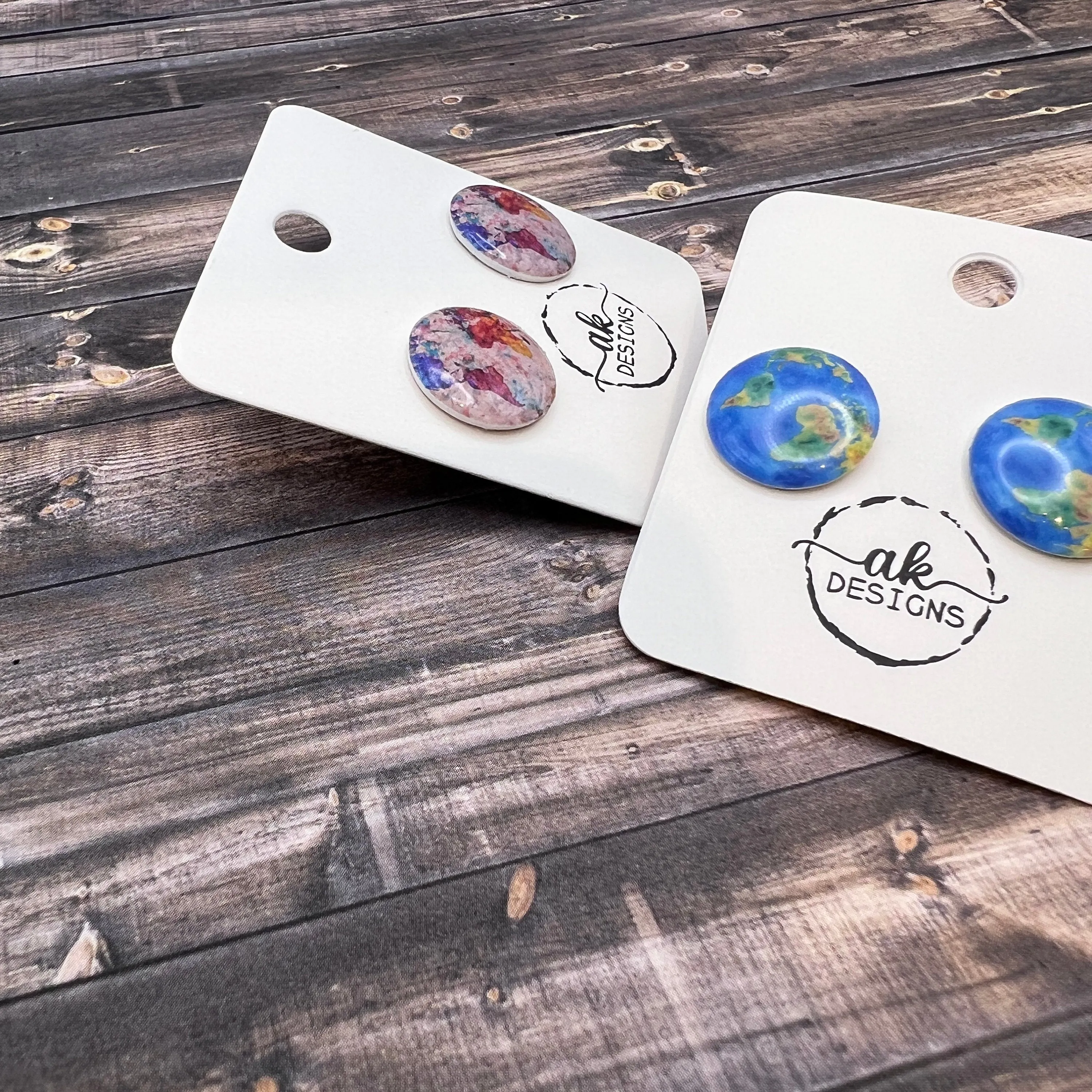 Handmade Watercolor Map Stud Earrings