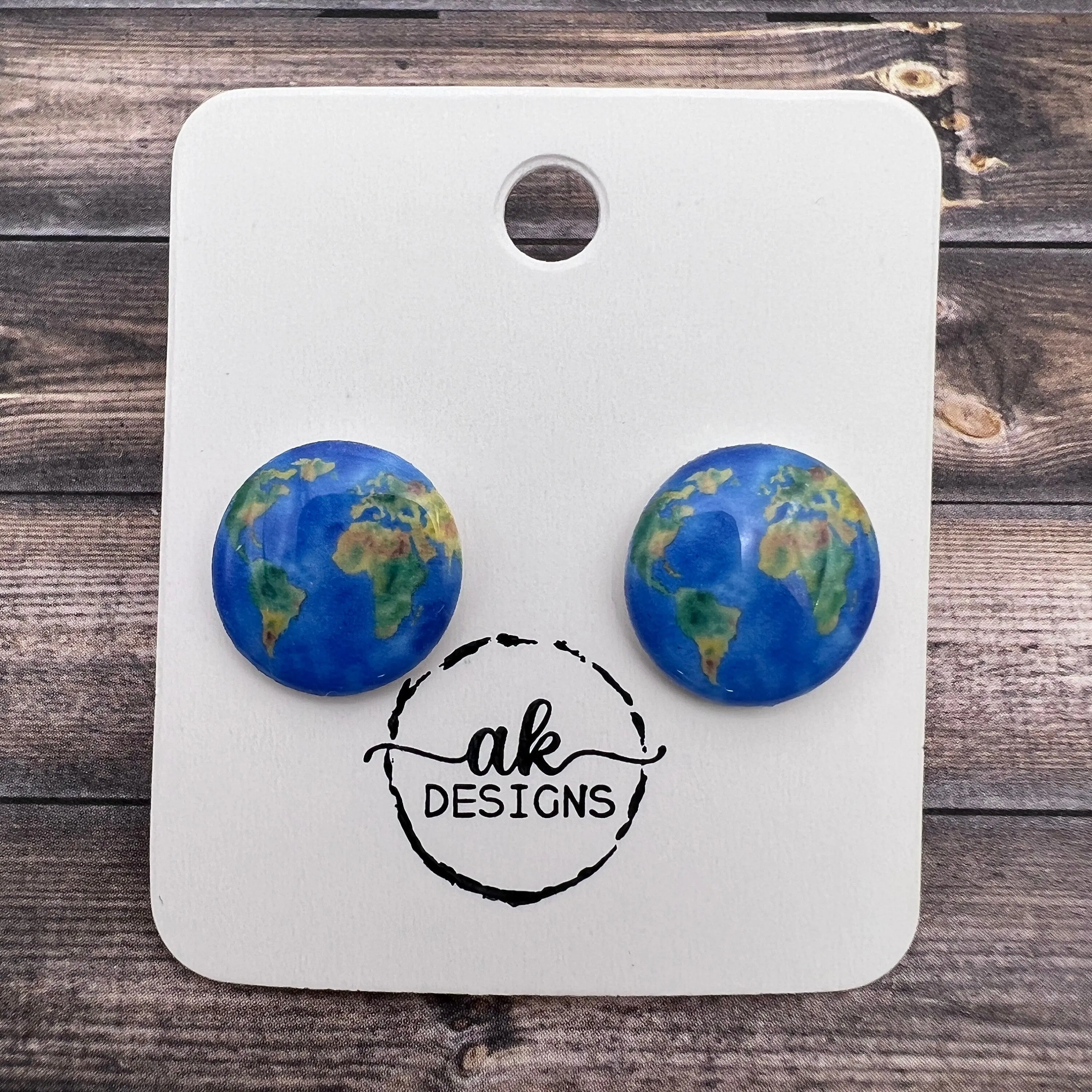 Handmade Watercolor Map Stud Earrings