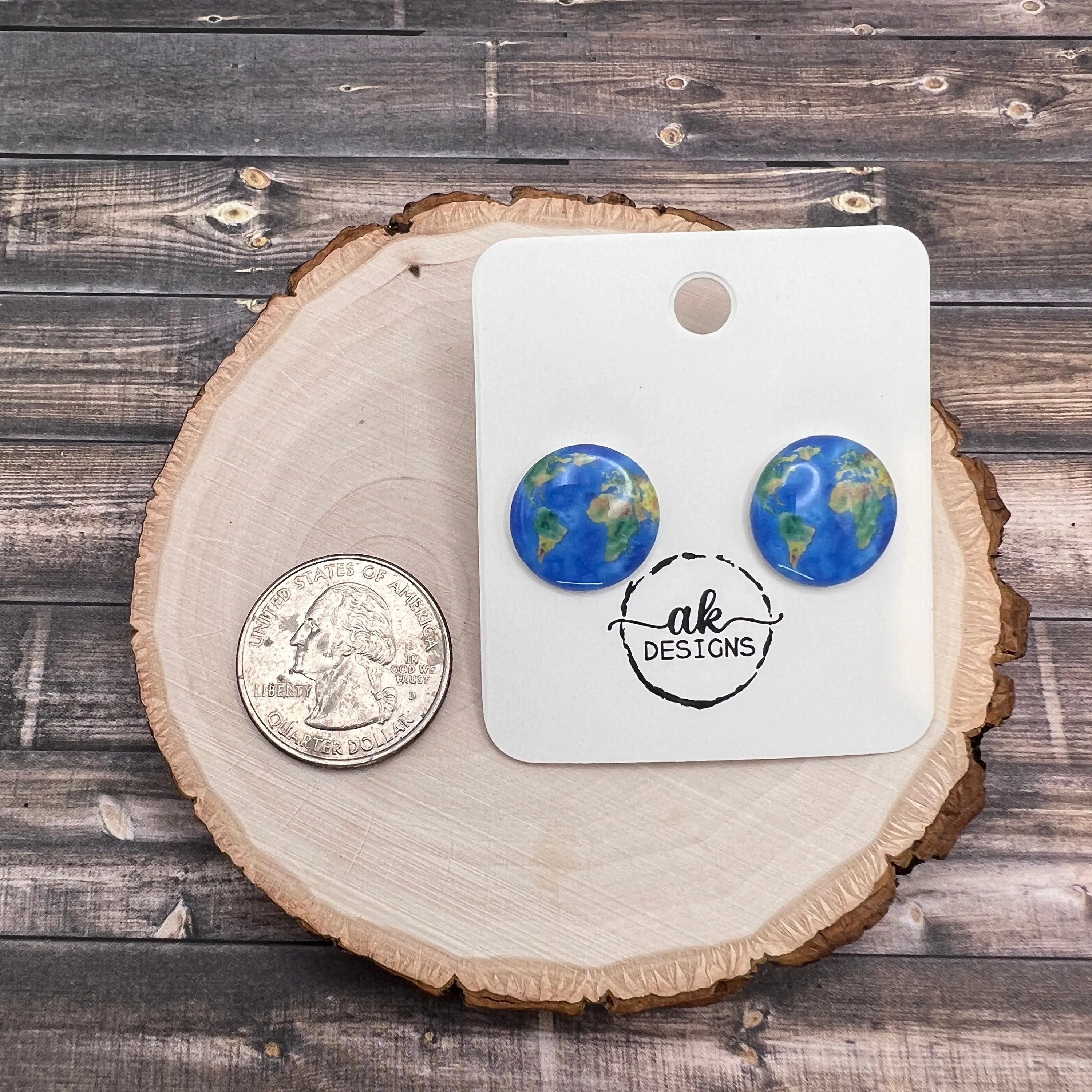 Handmade Watercolor Map Stud Earrings