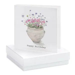 Happy Birthday Sterling Silver Stud Earrings on a Floral Card - Unique Gift Idea