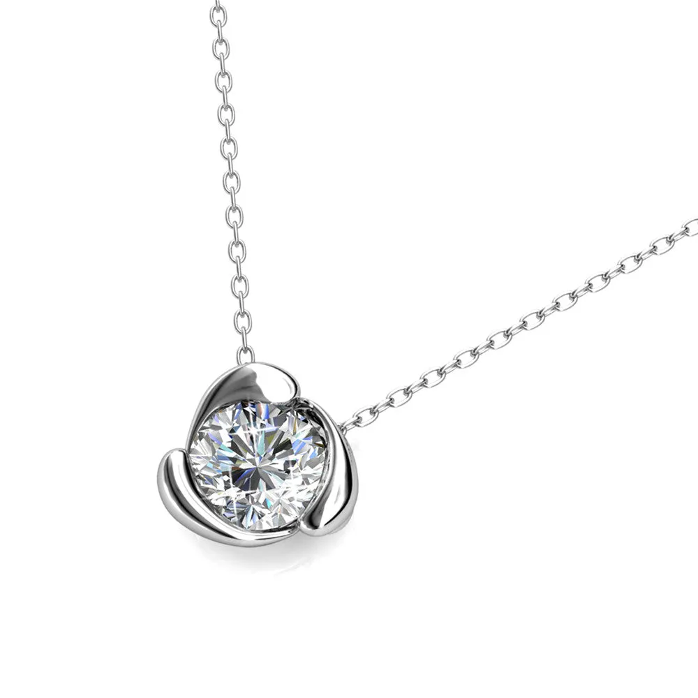 Harmony Peaceful 18k White Gold Plated Necklace with a Sparkling Solitaire Round Cut Swarovski Crystal