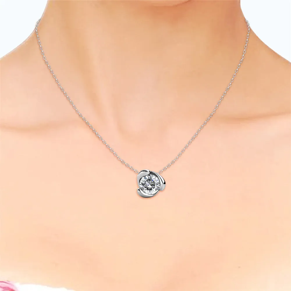 Harmony Peaceful 18k White Gold Plated Necklace with a Sparkling Solitaire Round Cut Swarovski Crystal