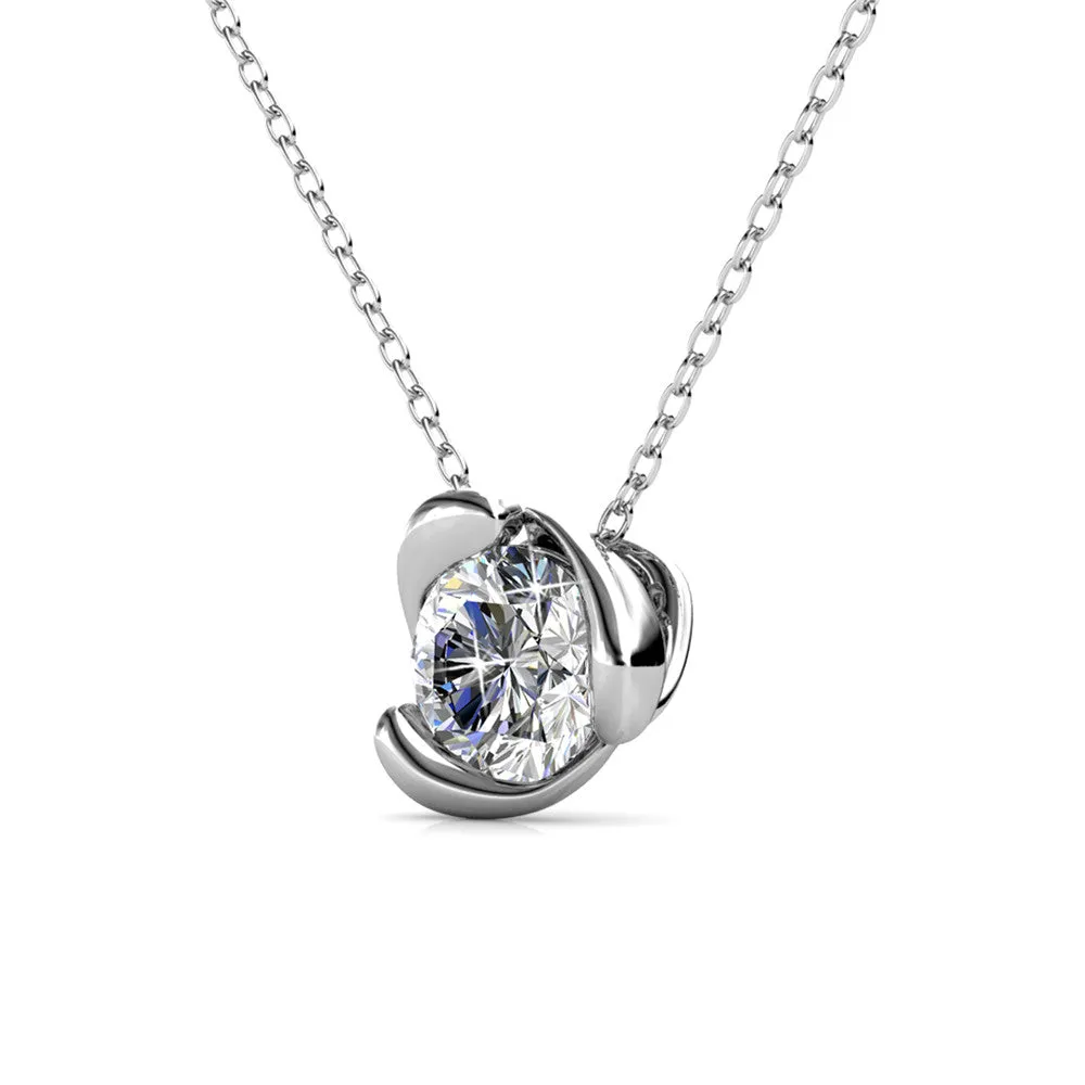 Harmony Peaceful 18k White Gold Plated Necklace with a Sparkling Solitaire Round Cut Swarovski Crystal