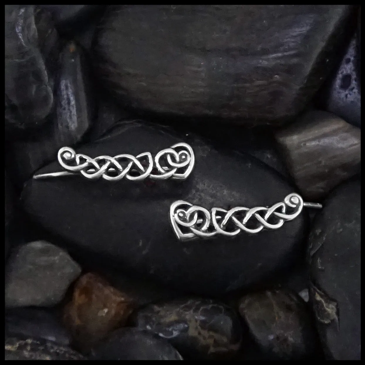 Heart Knot Ear Climbers in Silver