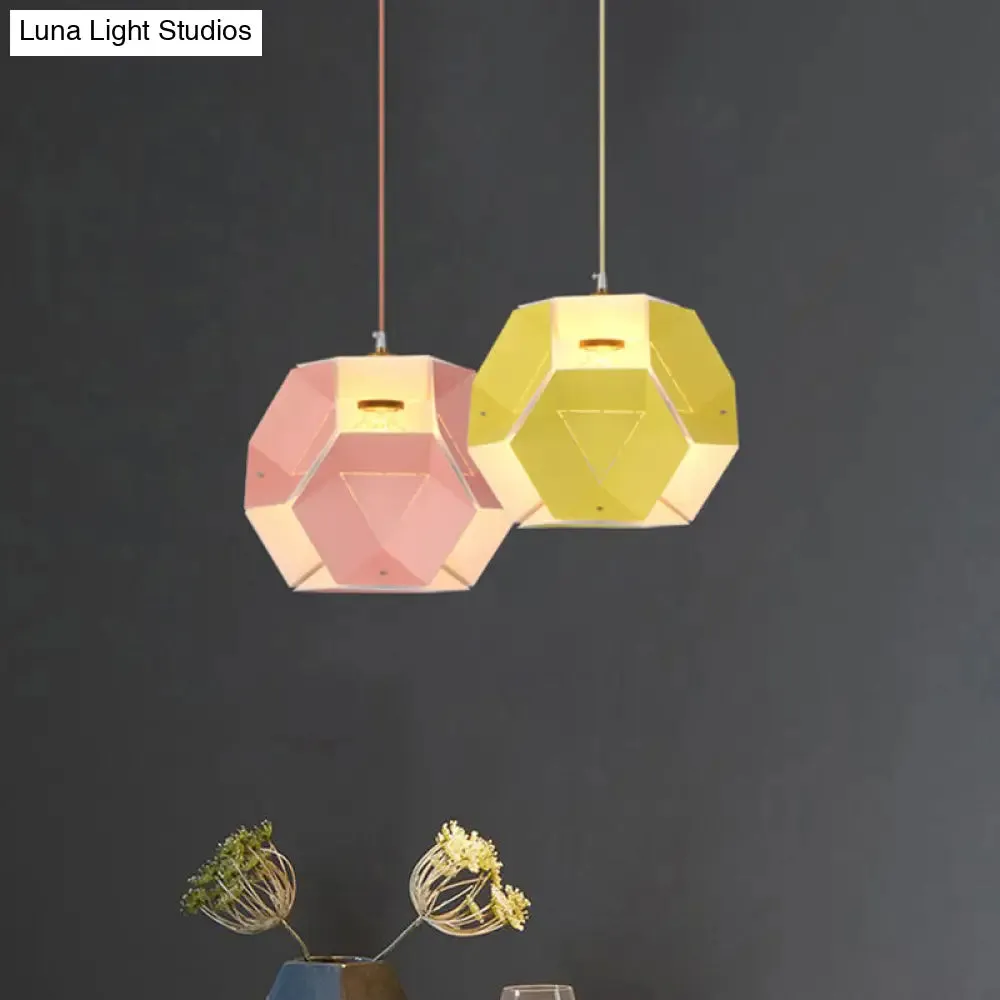 Hexagon Macaron Drop Pendant Light in Yellow/Pink for Restaurants