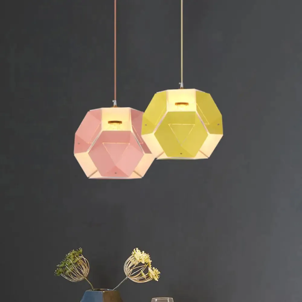 Hexagon Macaron Drop Pendant Light in Yellow/Pink for Restaurants