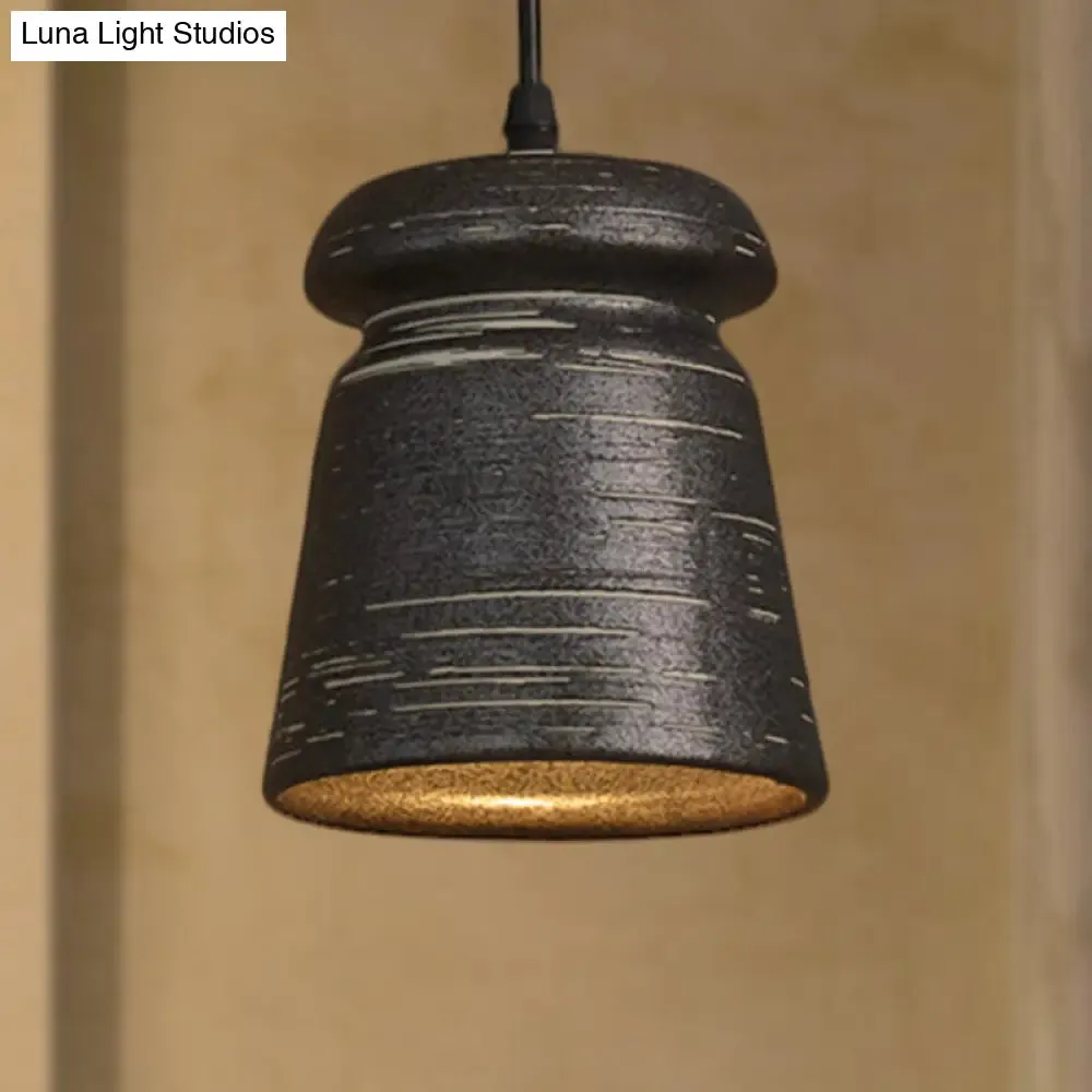 Industrial Ceramic Pendant Light in Grey for Restaurant with Barrel/Bell/Urn Shade