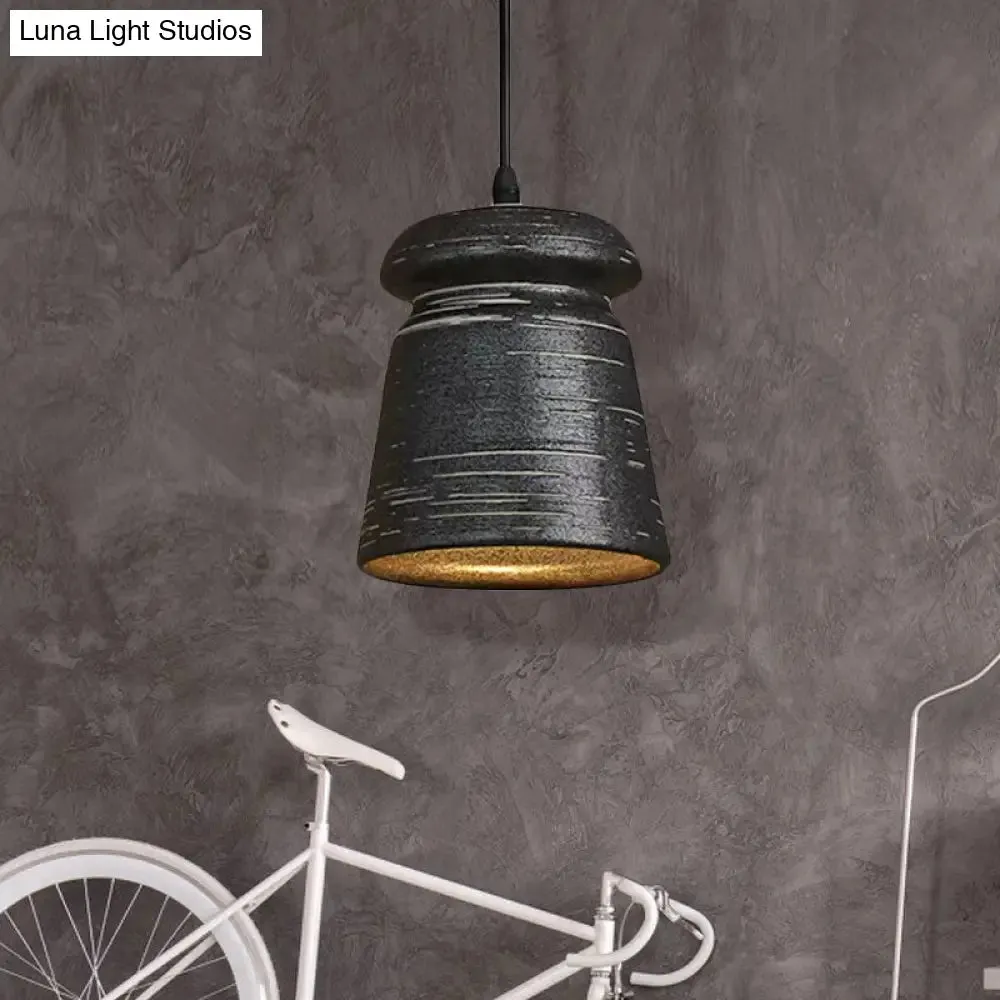 Industrial Ceramic Pendant Light in Grey for Restaurant with Barrel/Bell/Urn Shade