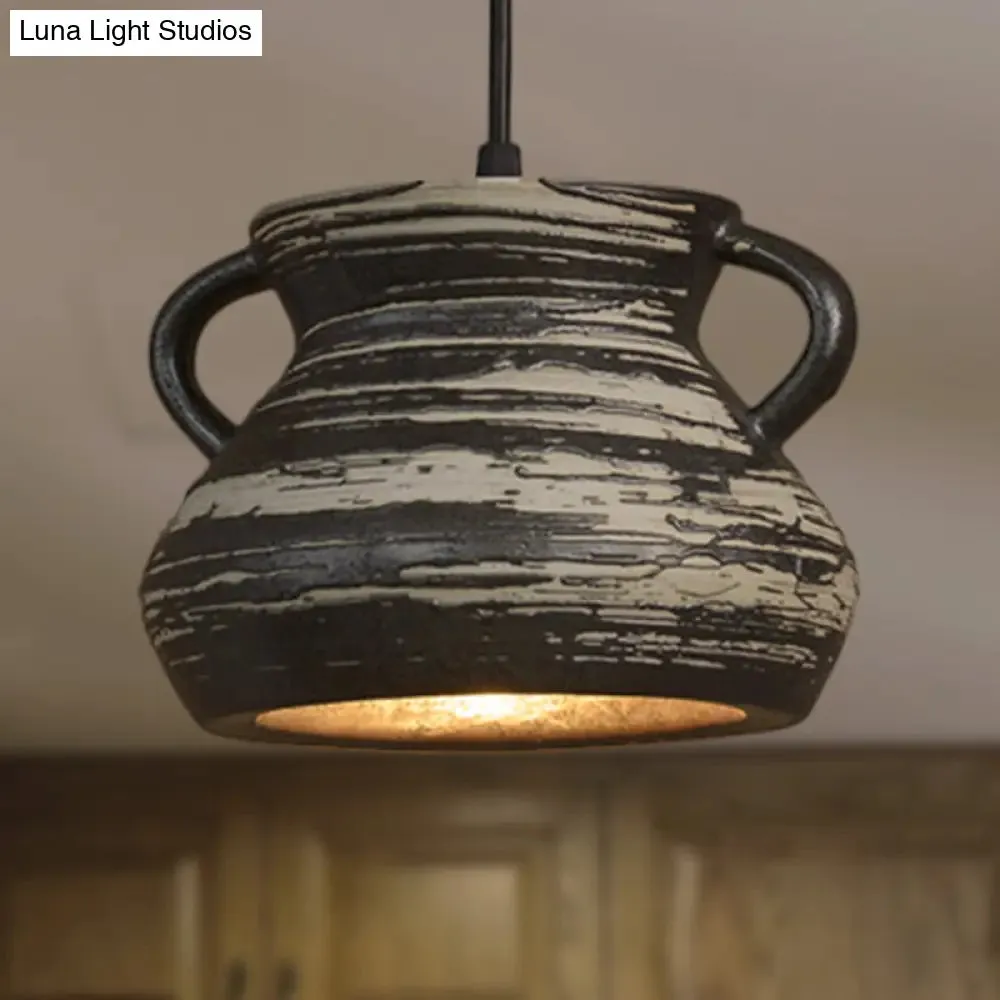 Industrial Ceramic Pendant Light in Grey for Restaurant with Barrel/Bell/Urn Shade