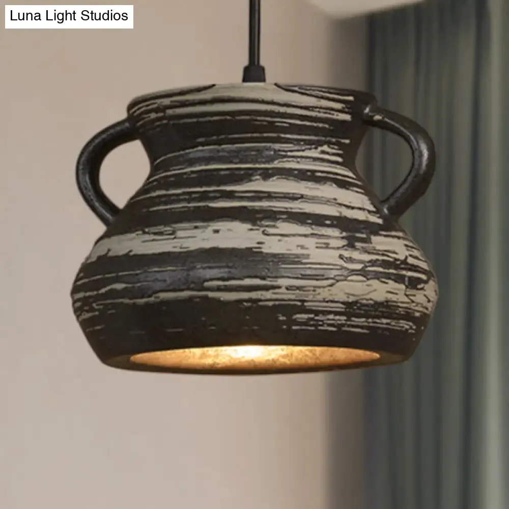 Industrial Ceramic Pendant Light in Grey for Restaurant with Barrel/Bell/Urn Shade