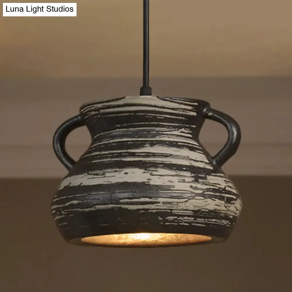 Industrial Ceramic Pendant Light in Grey for Restaurant with Barrel/Bell/Urn Shade