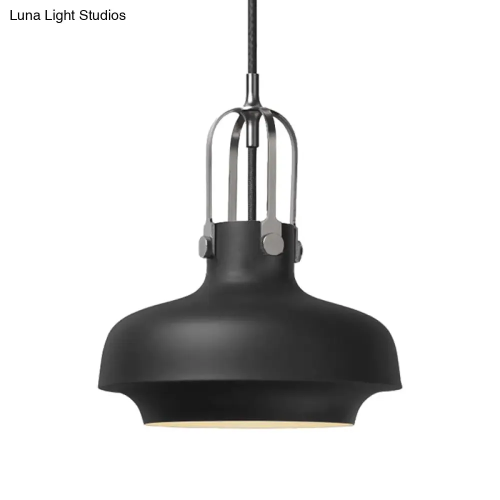 Industrial Metallic Pendant Light with Adjustable Cord - Black/White Bowl Shade, 1-Light, for Living Room