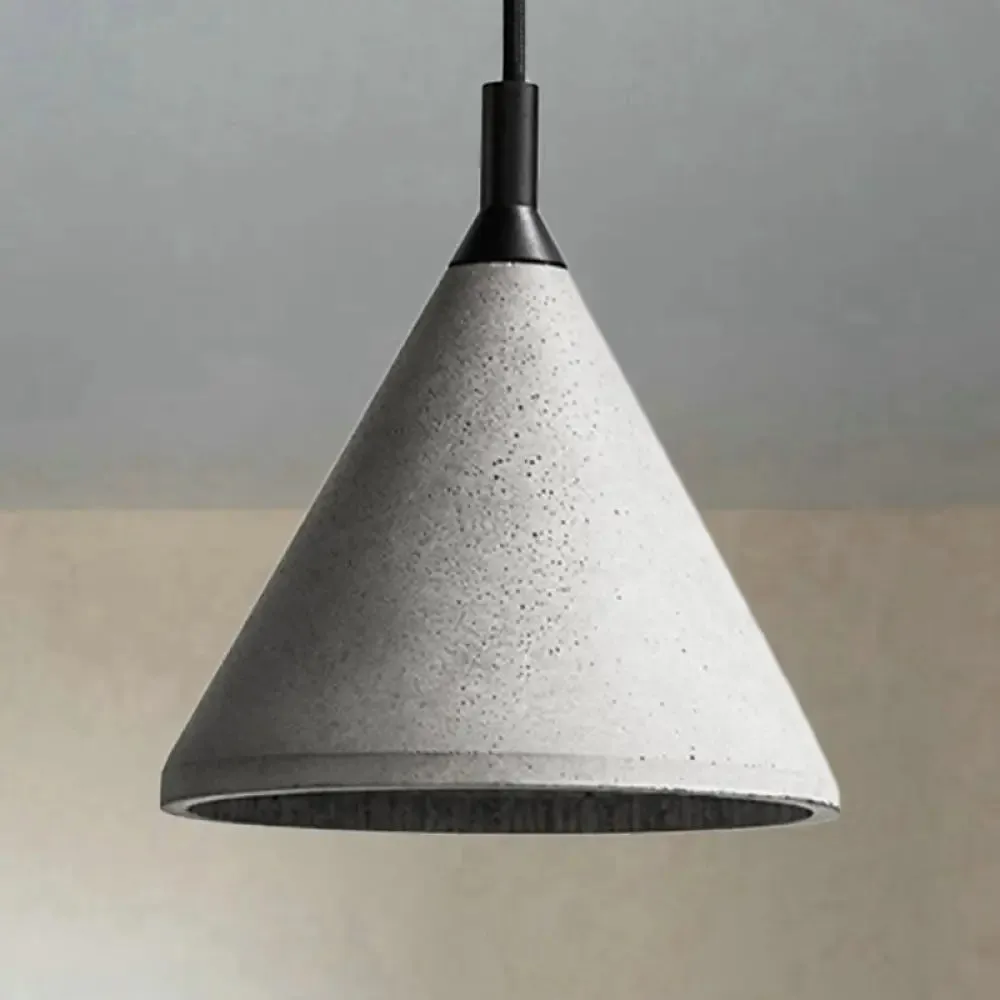 Industrial Style Gray Cement Cone Hanging Lamp - Adjustable Pendant Lighting for Living Room