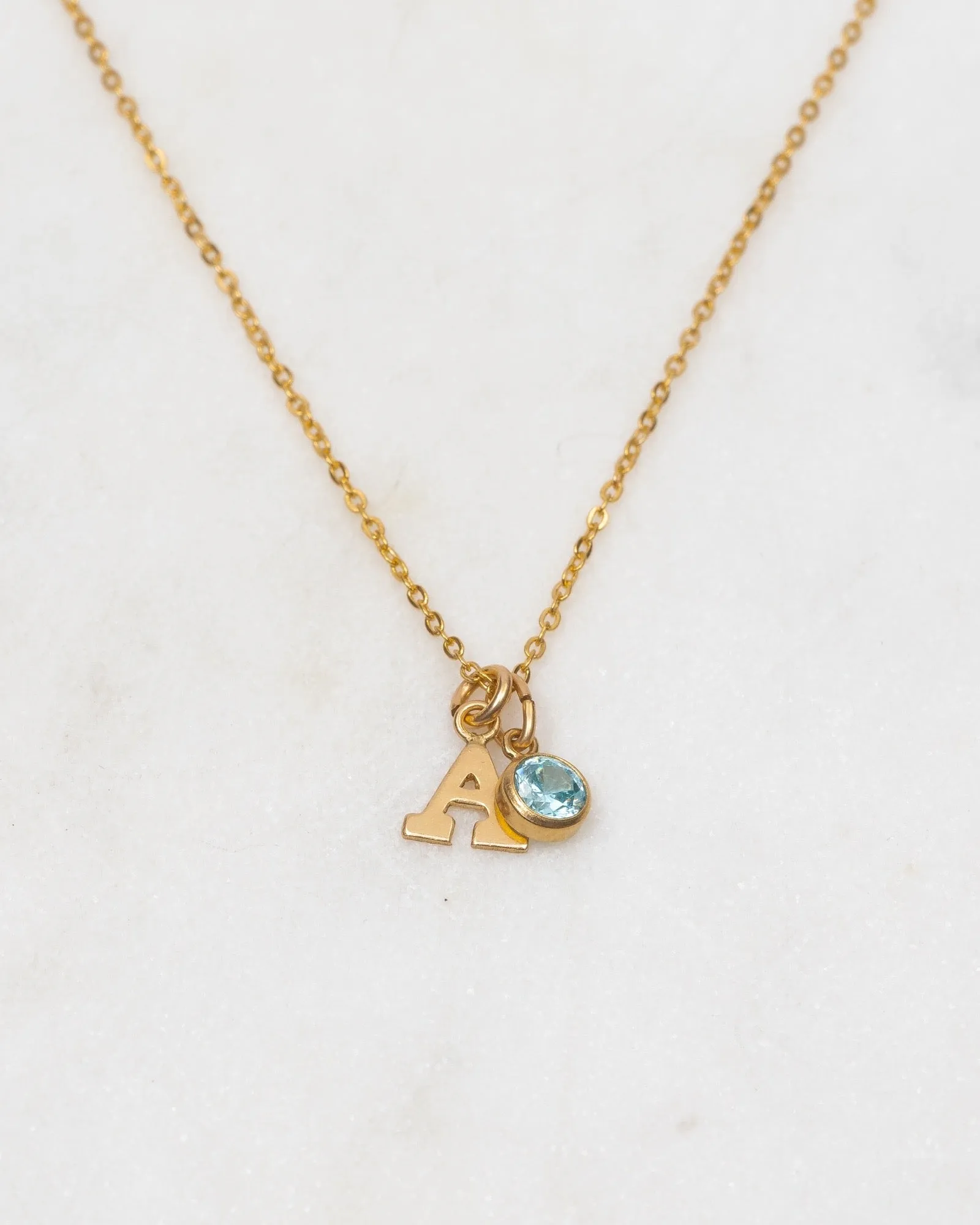 Initial A with Birthstone Necklace