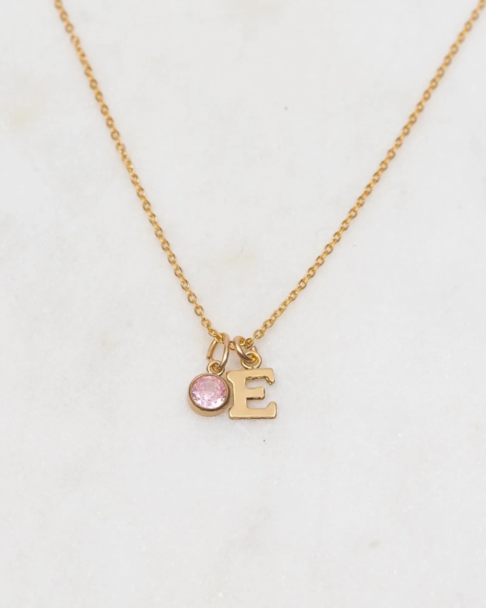 Initial E with Birthstone Necklace