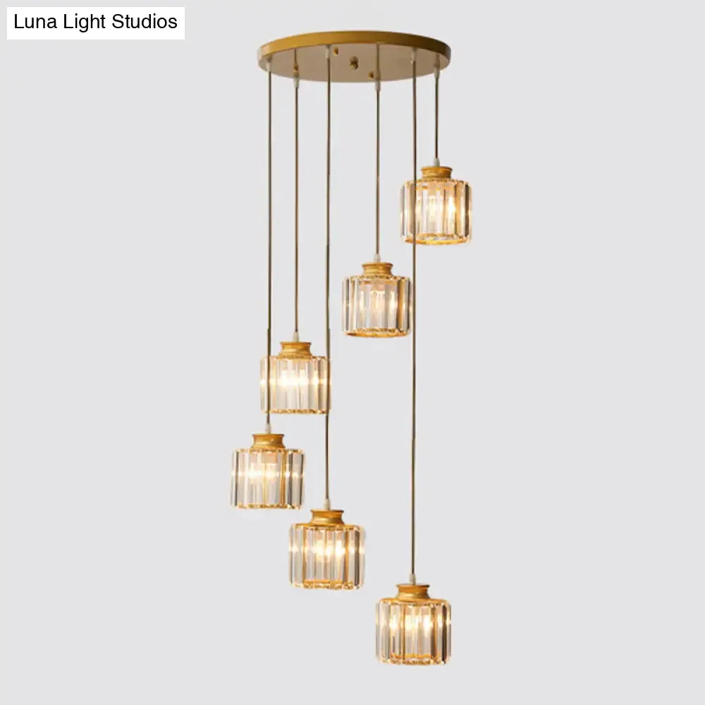 Isabelle - Modern Cylinder Staircase Multi Ceiling Light Clear Crystal Modern Suspension Light Fixture