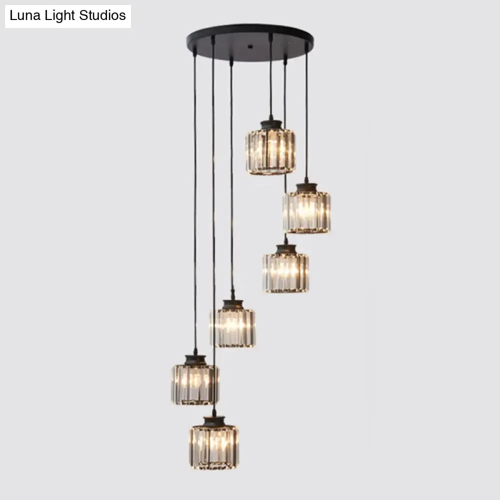 Isabelle - Modern Cylinder Staircase Multi Ceiling Light Clear Crystal Modern Suspension Light Fixture