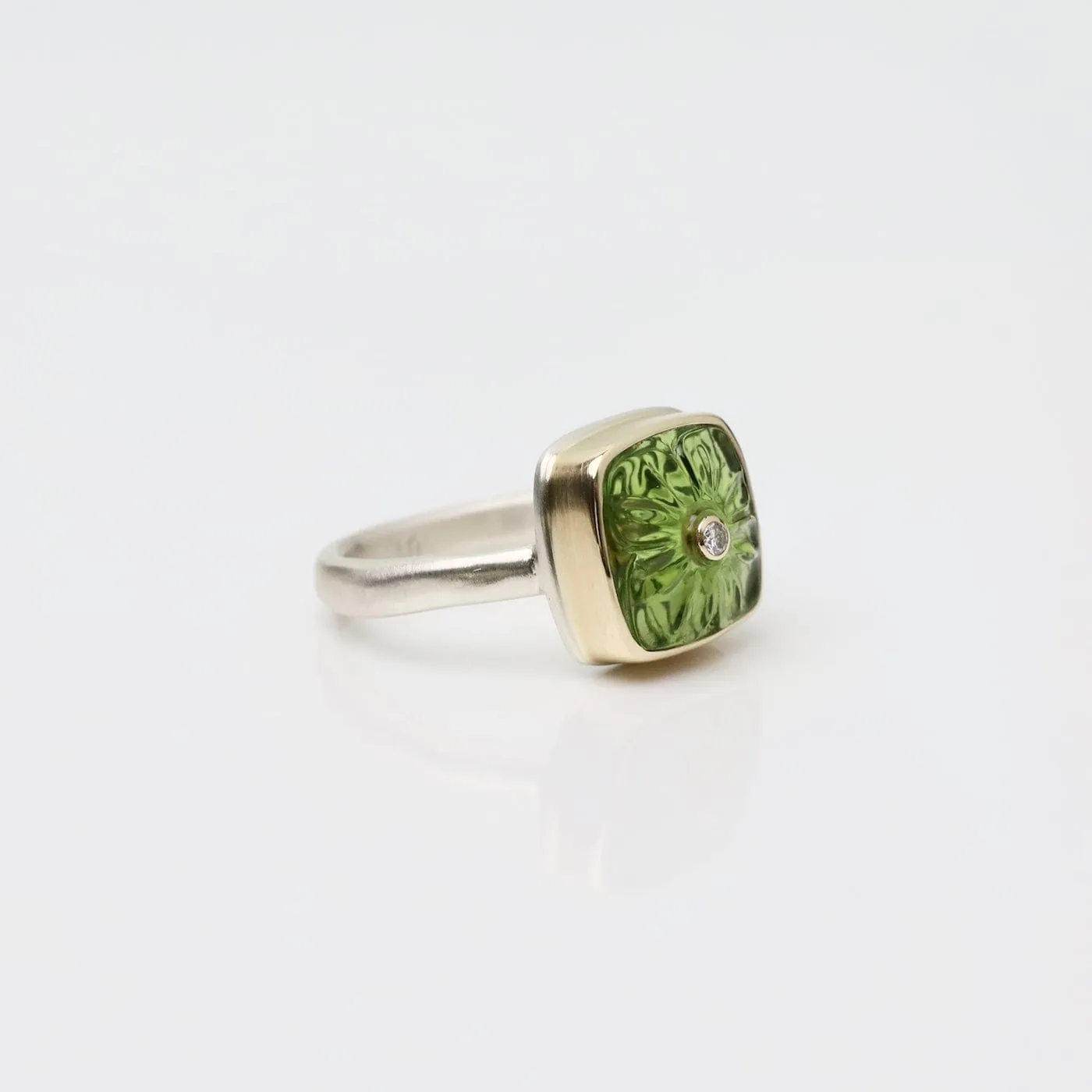 Jamie Joseph Carved Flower Peridot & Diamond Ring