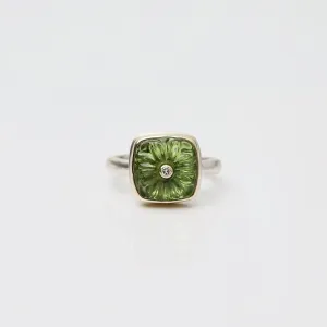 Jamie Joseph Carved Flower Peridot & Diamond Ring