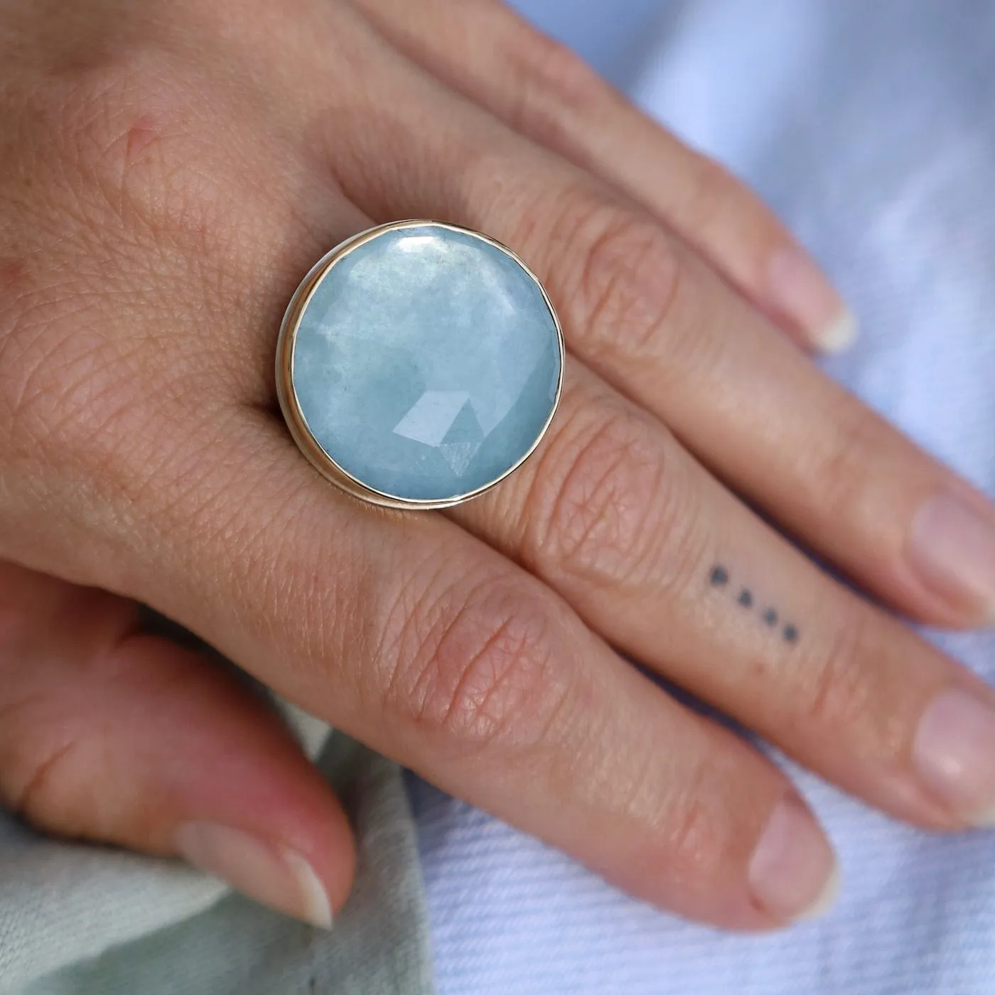 Jamie Joseph Large Round Rose Cut Aquamarine Ring