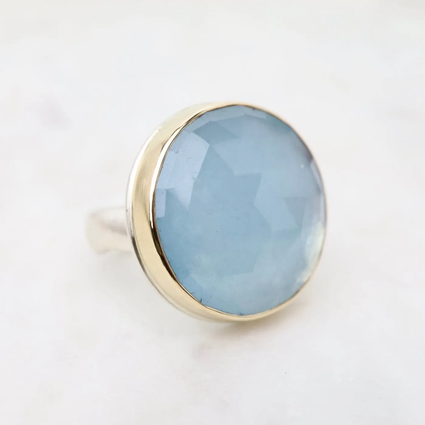 Jamie Joseph Large Round Rose Cut Aquamarine Ring