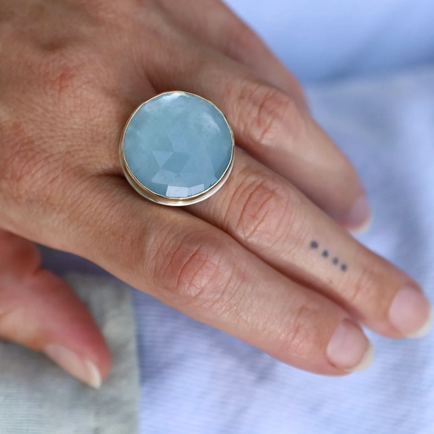 Jamie Joseph Large Round Rose Cut Aquamarine Ring