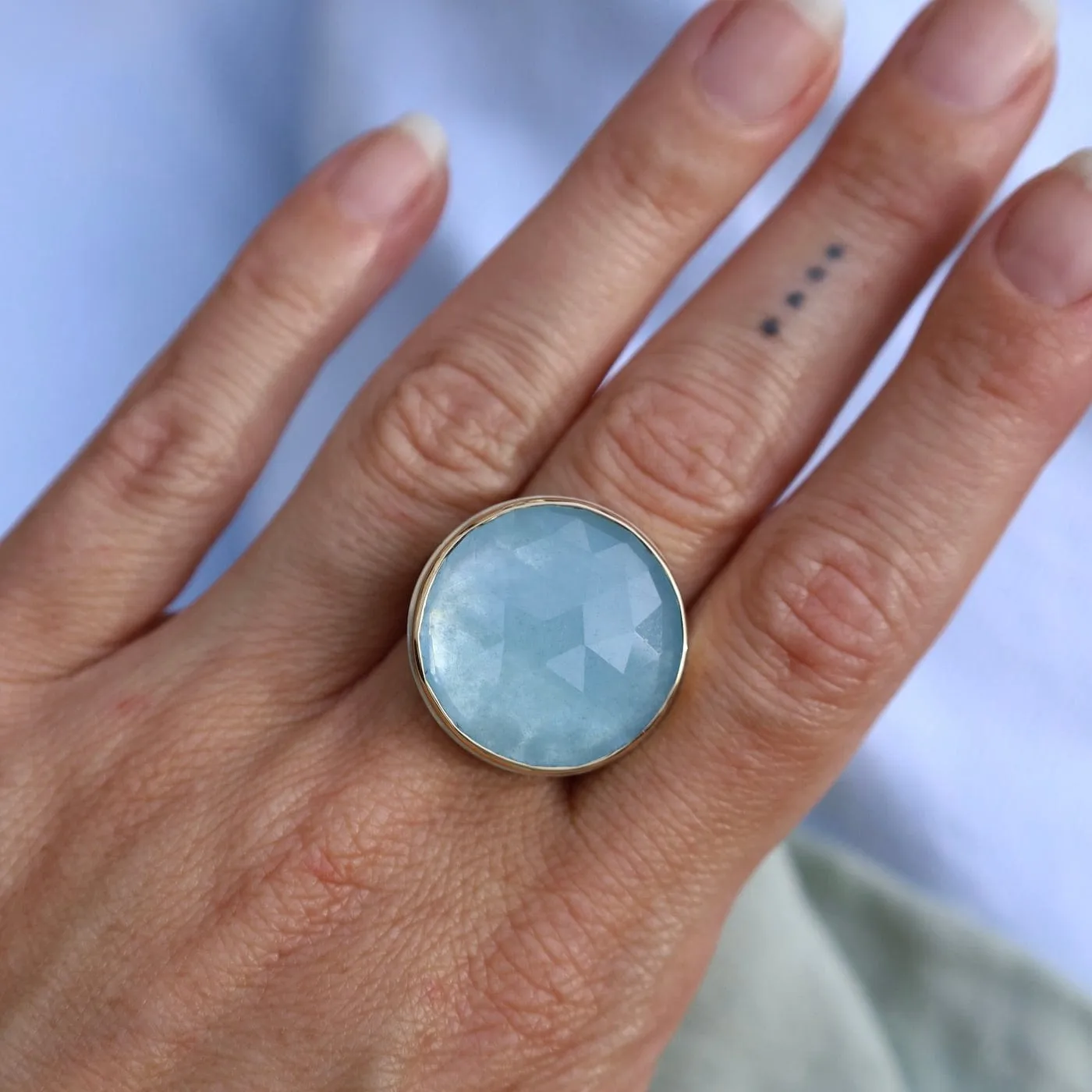 Jamie Joseph Large Round Rose Cut Aquamarine Ring