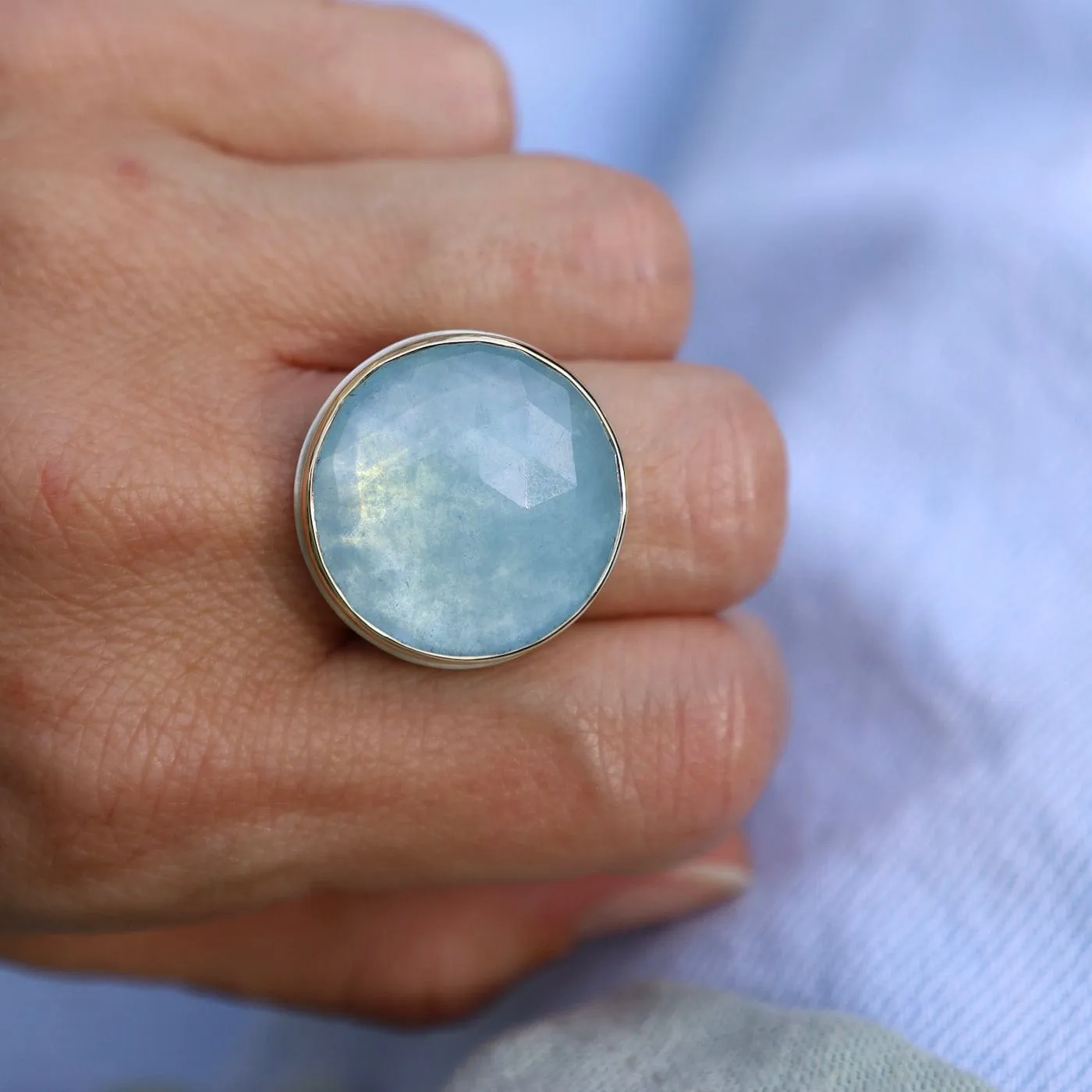 Jamie Joseph Large Round Rose Cut Aquamarine Ring