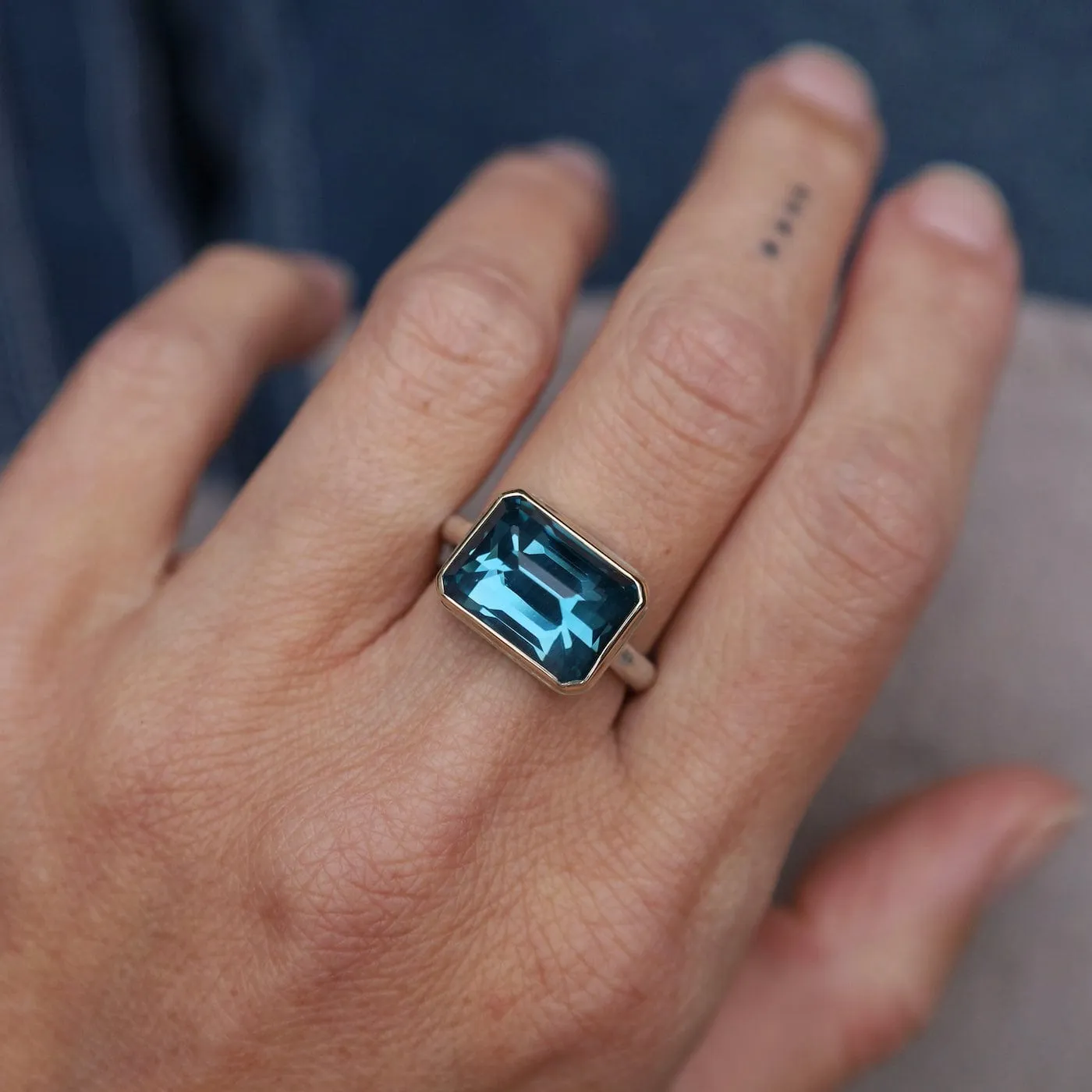 Jamie Joseph Small Rectangular Inverted London Blue Topaz Ring