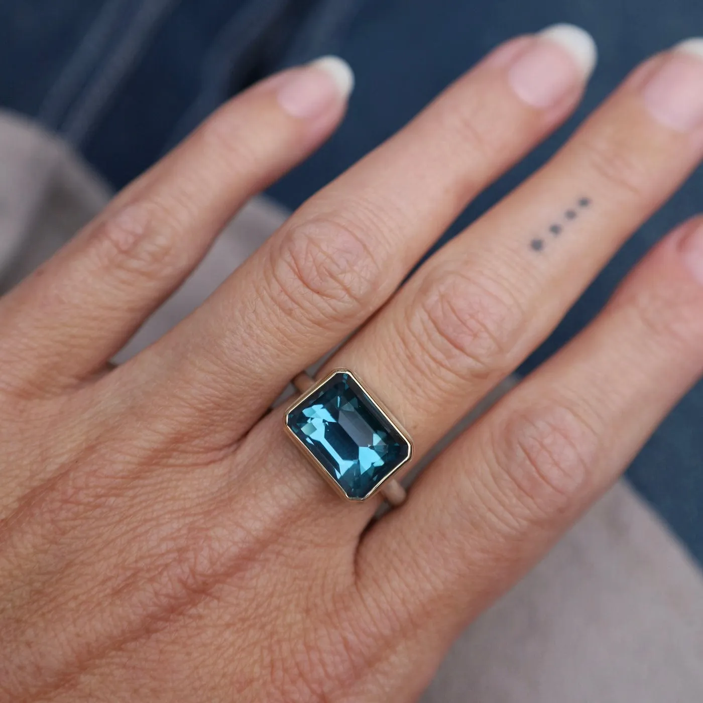 Jamie Joseph Small Rectangular Inverted London Blue Topaz Ring