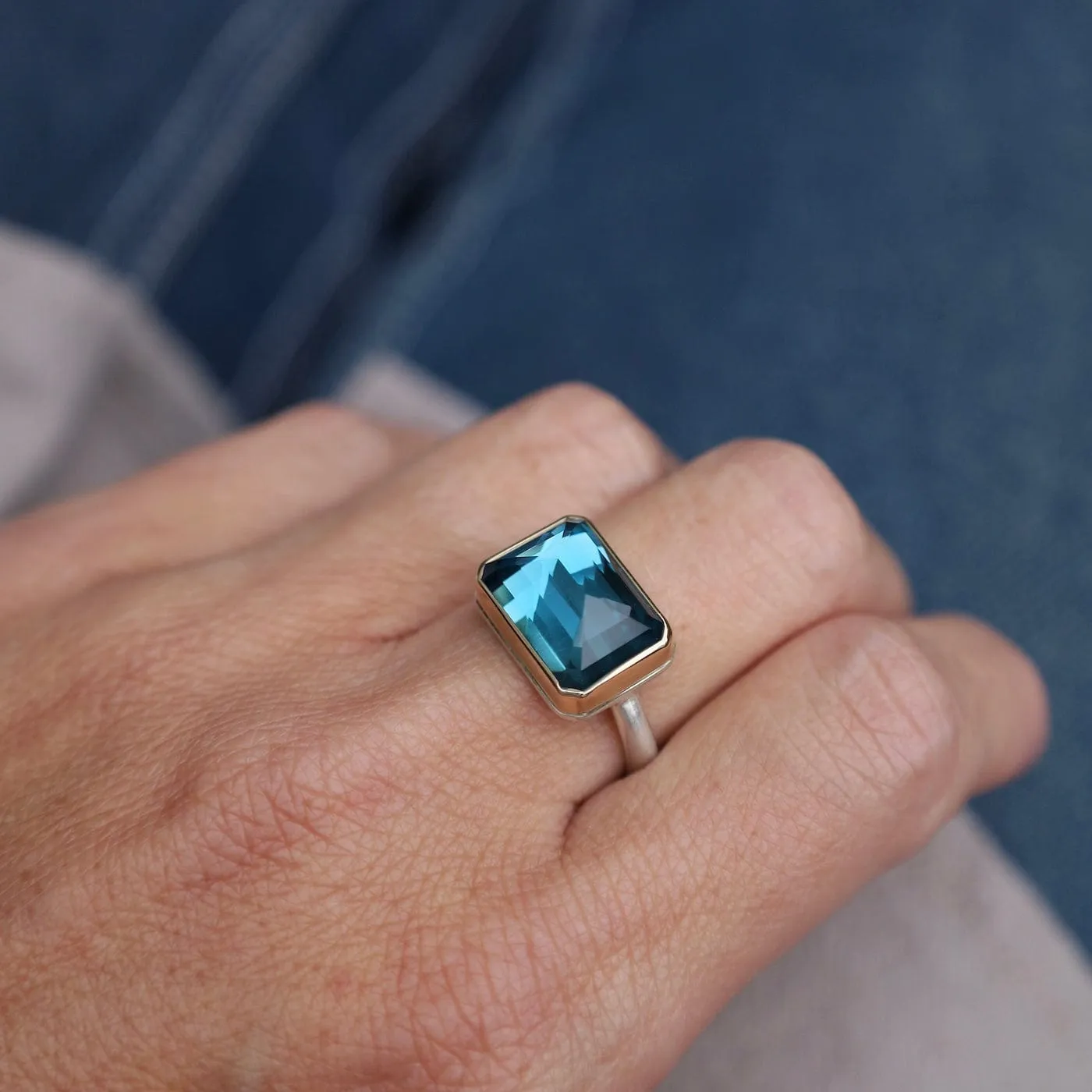 Jamie Joseph Small Rectangular Inverted London Blue Topaz Ring