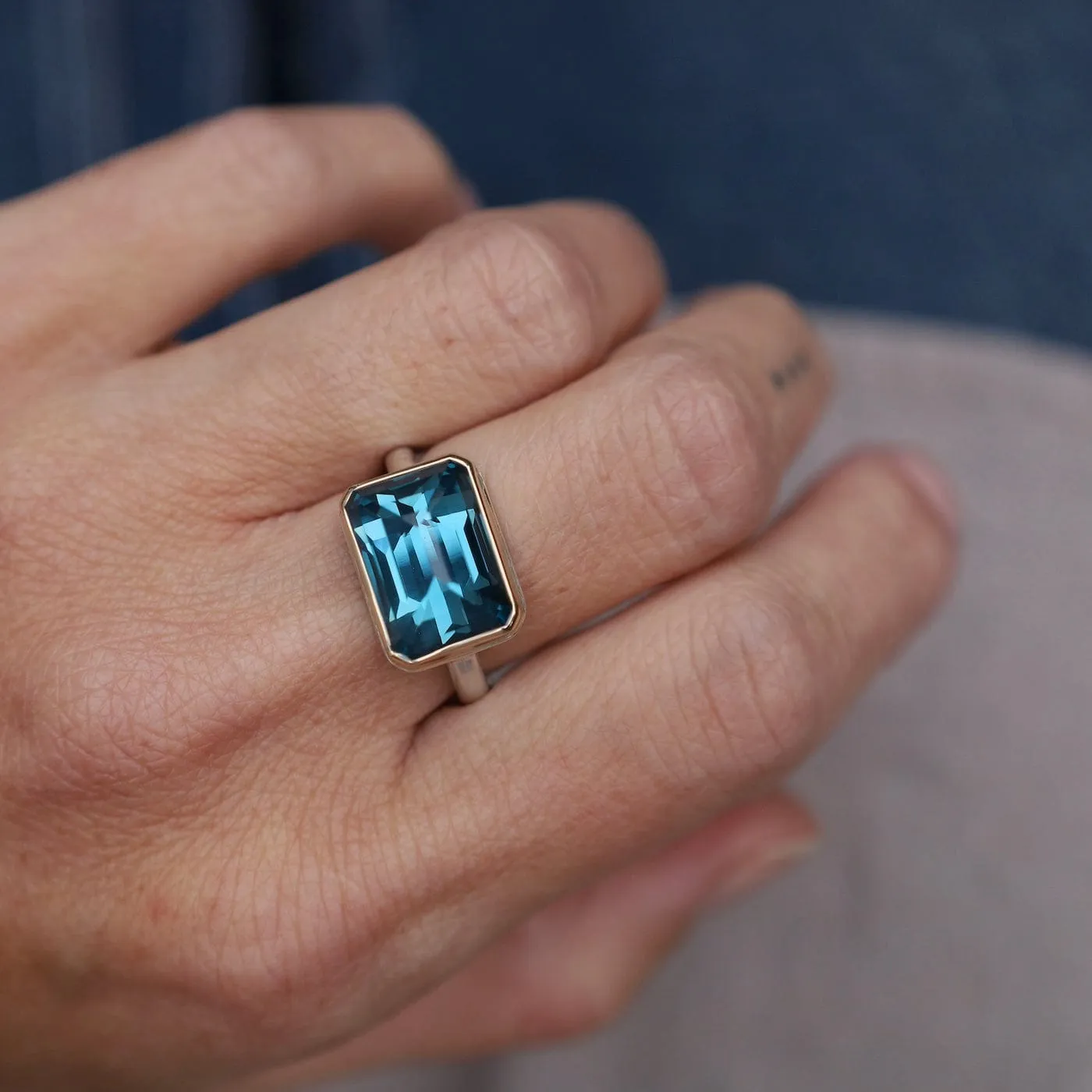 Jamie Joseph Small Rectangular Inverted London Blue Topaz Ring