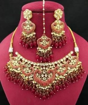 Kundan painting necklace (maroon)