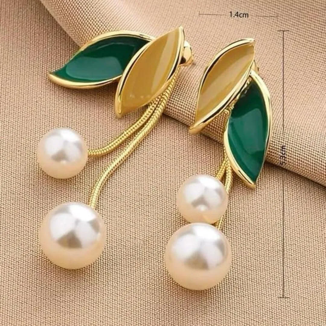 Leaf and Pearl Dangle Earrings