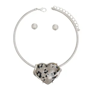 Leopard Print Heart Pendant Necklace - Women's Silver Fashion Jewelry