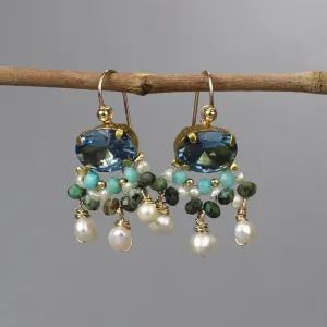 Light Blue Zircon Fan Earrings