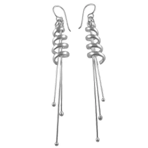 Long Ladies 925 Sterling Silver Spiral Drop Earrings