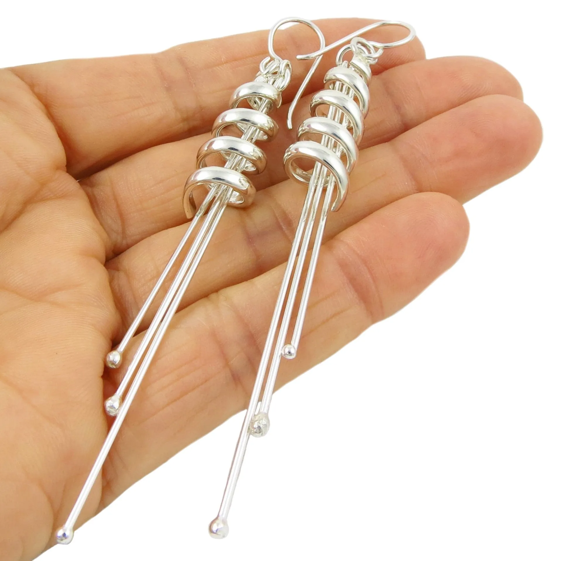 Long Ladies 925 Sterling Silver Spiral Drop Earrings