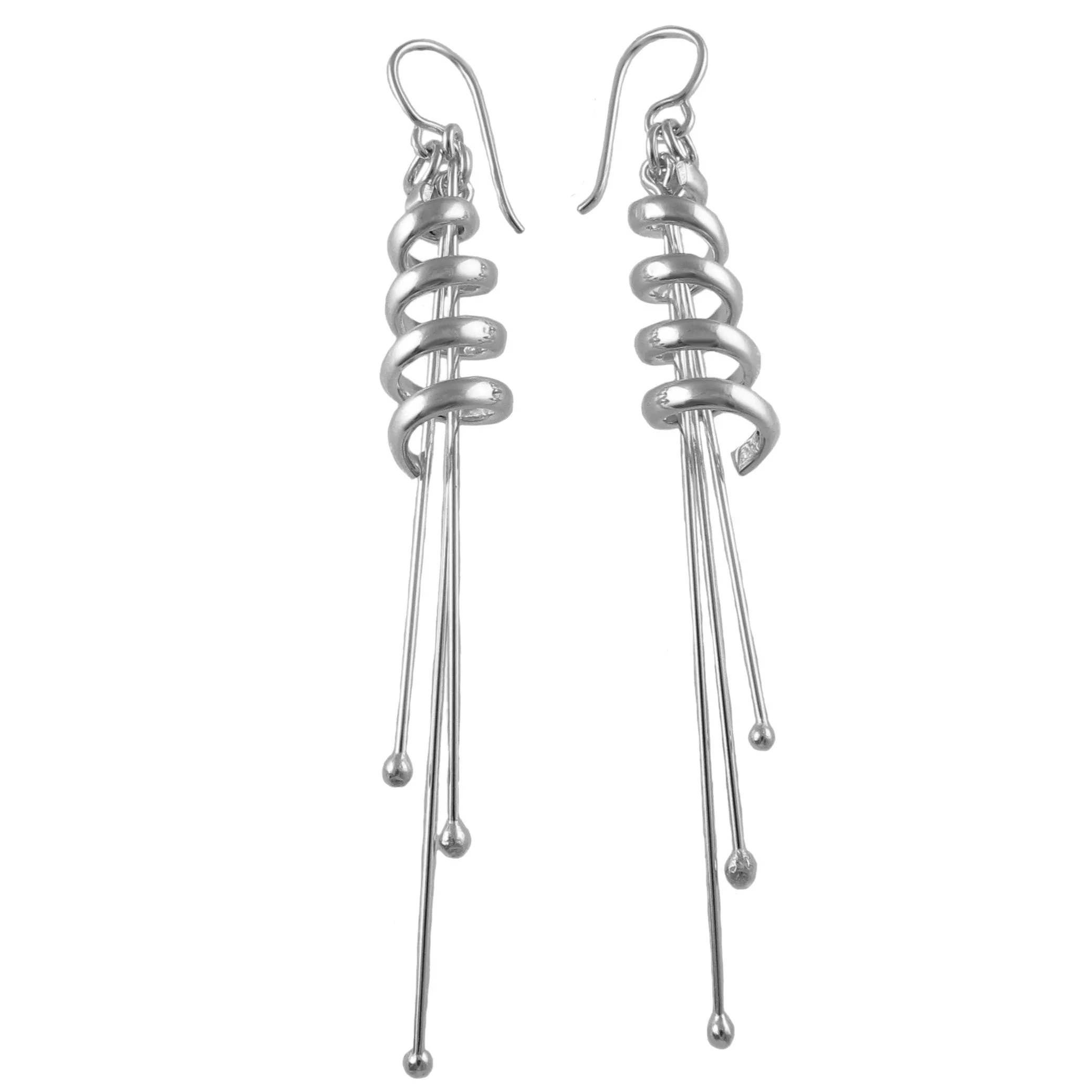 Long Ladies 925 Sterling Silver Spiral Drop Earrings