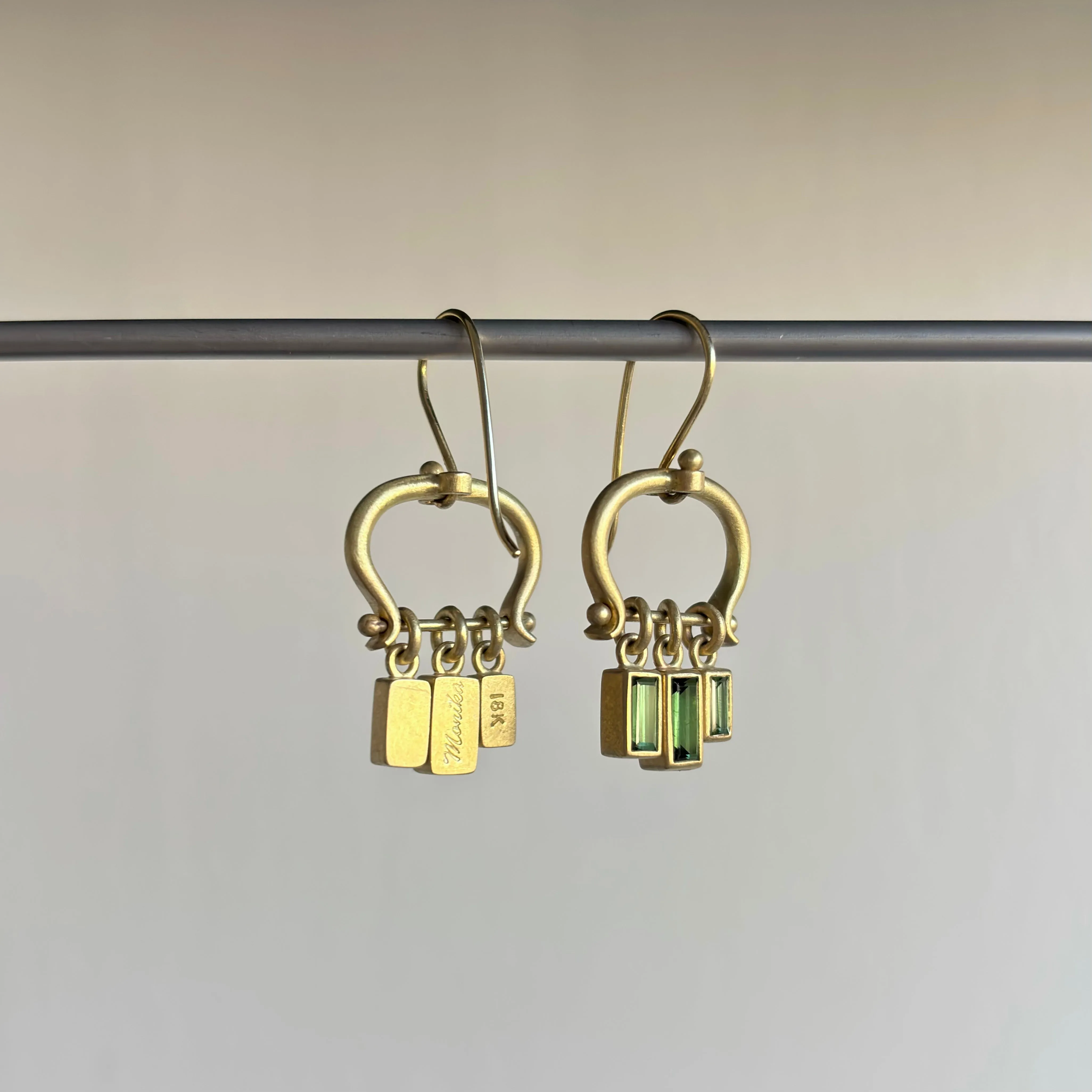 Lyre Earrings with Emerald Cut Green Tourmalines